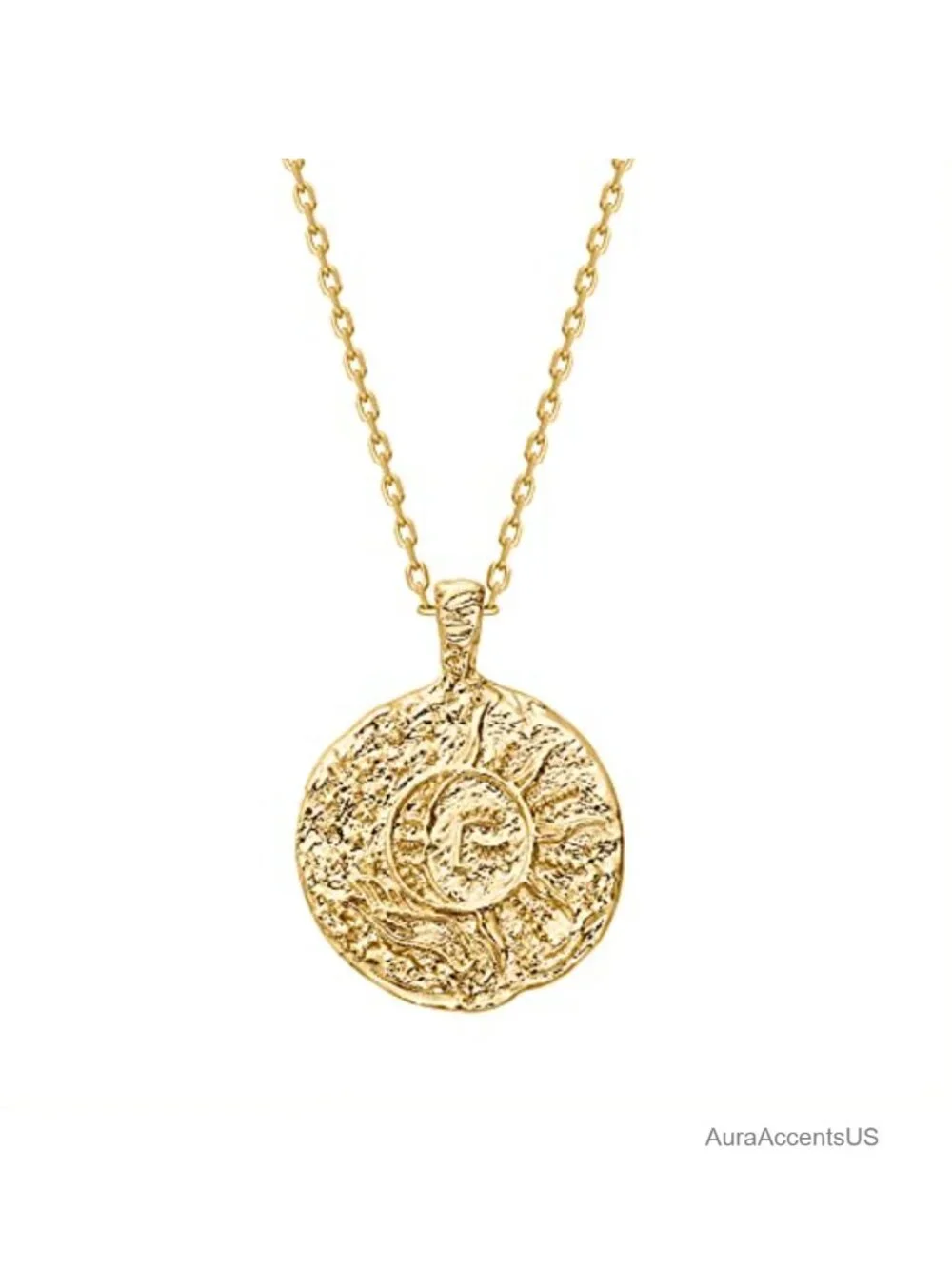 14K Gold Plated Moon Star Coin Pendant Necklace, Adjustable Chain 20